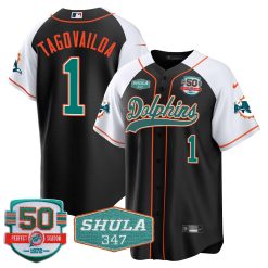 Men's Dolphins 50th & Don Shula 347 Memorial Patch Baseball Jersey - All Stitched