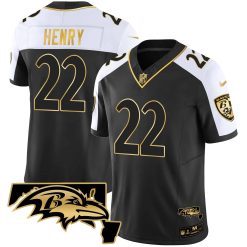 Men's Ravens Maryland Patch Vapor Gold Jersey - All Stitched
