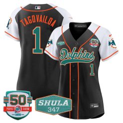 Women's Dolphins 50th & Don Shula 347 Memorial Patch Baseball Jersey - All Stitched