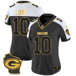 Women's Packers Home Patch Gold Vapor Jersey - All Stitched