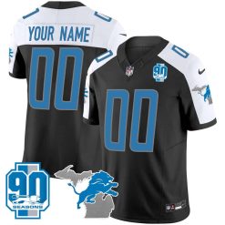 Detroit Lions 90th Year & Michigan Patch Custom Vapor Jersey - All Stitched